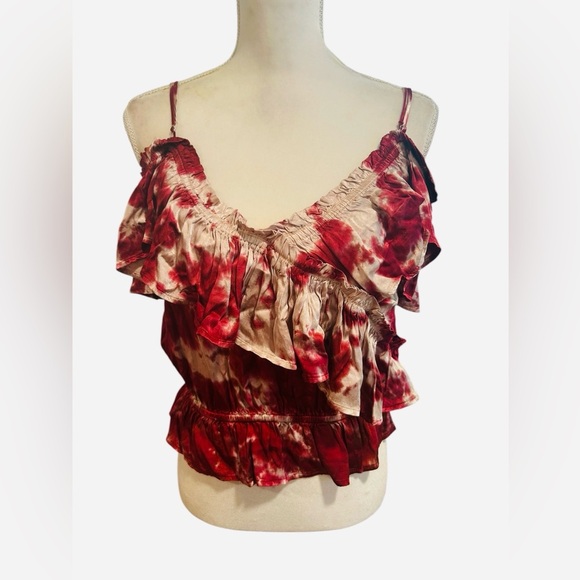 NWT Blue life bohemian maroon Etta Ruffle tie dye cami cold shoulder blouse Sz M - Picture 8 of 11